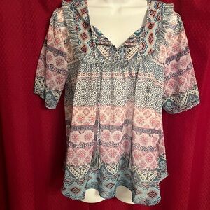 New with Tag-Farmers Market Bohemian Patchwork Print Top